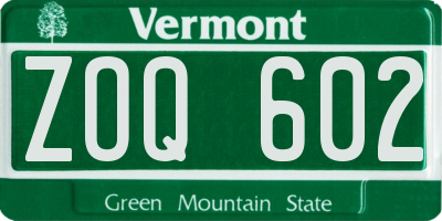 VT license plate ZOQ602