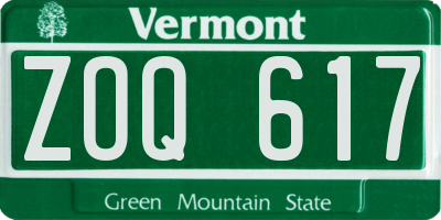 VT license plate ZOQ617