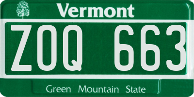 VT license plate ZOQ663