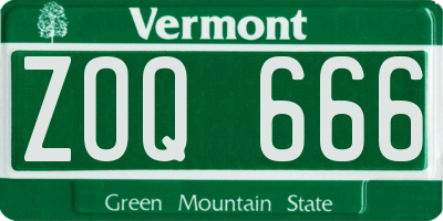 VT license plate ZOQ666