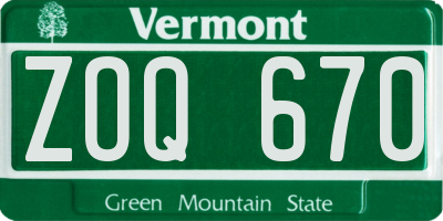 VT license plate ZOQ670