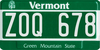 VT license plate ZOQ678