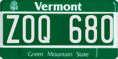 VT license plate ZOQ680