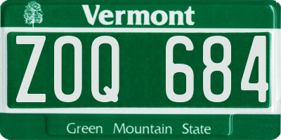 VT license plate ZOQ684