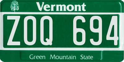VT license plate ZOQ694
