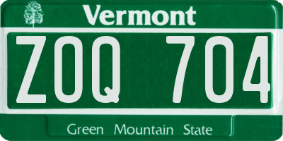 VT license plate ZOQ704