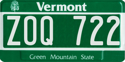 VT license plate ZOQ722