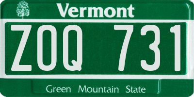 VT license plate ZOQ731