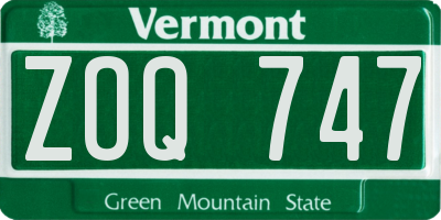 VT license plate ZOQ747