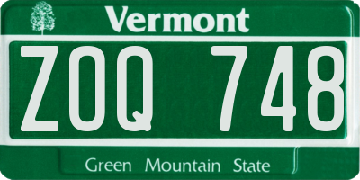 VT license plate ZOQ748