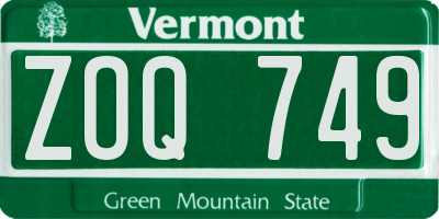 VT license plate ZOQ749