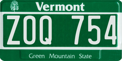 VT license plate ZOQ754