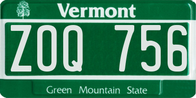 VT license plate ZOQ756