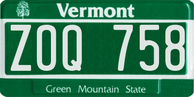 VT license plate ZOQ758