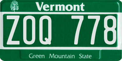 VT license plate ZOQ778
