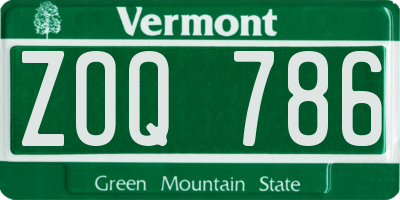 VT license plate ZOQ786