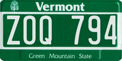 VT license plate ZOQ794