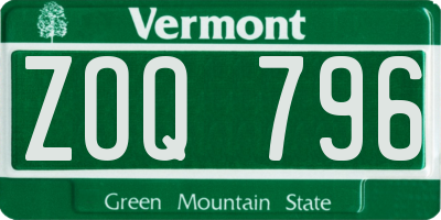 VT license plate ZOQ796