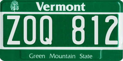 VT license plate ZOQ812