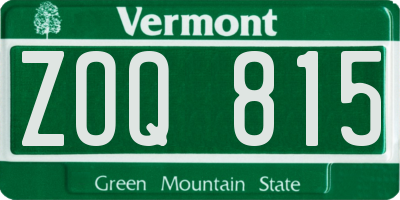 VT license plate ZOQ815