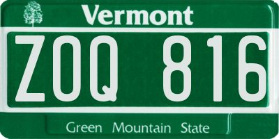 VT license plate ZOQ816