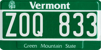 VT license plate ZOQ833