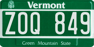VT license plate ZOQ849
