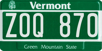 VT license plate ZOQ870