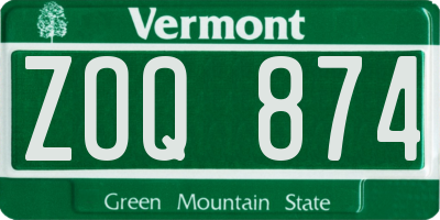 VT license plate ZOQ874