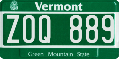VT license plate ZOQ889