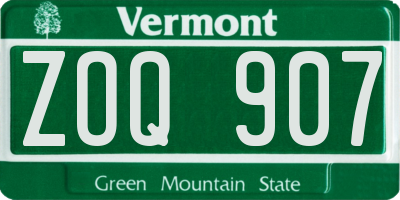 VT license plate ZOQ907
