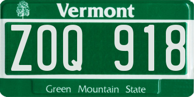 VT license plate ZOQ918