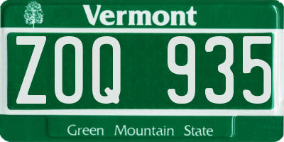 VT license plate ZOQ935