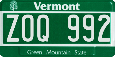 VT license plate ZOQ992
