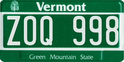 VT license plate ZOQ998
