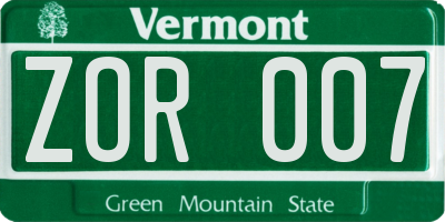 VT license plate ZOR007