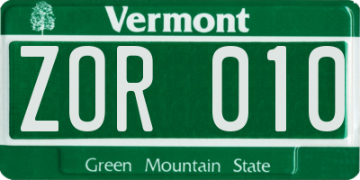 VT license plate ZOR010