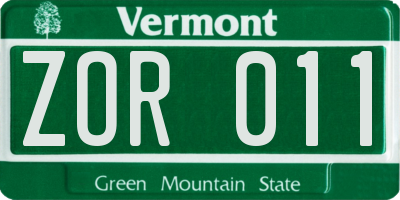 VT license plate ZOR011