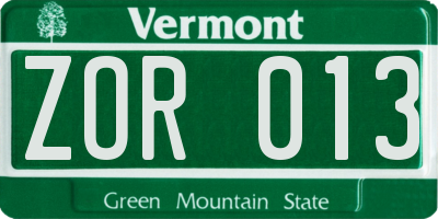 VT license plate ZOR013