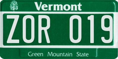 VT license plate ZOR019