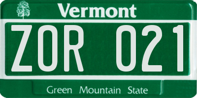 VT license plate ZOR021