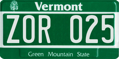 VT license plate ZOR025