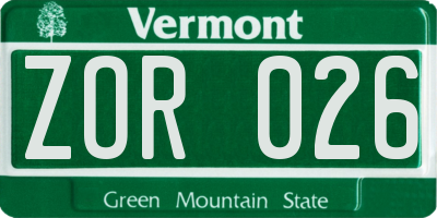 VT license plate ZOR026