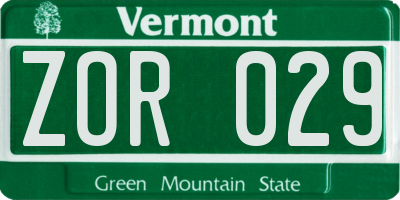 VT license plate ZOR029