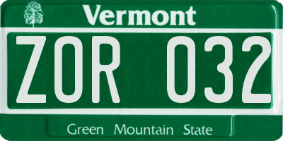 VT license plate ZOR032