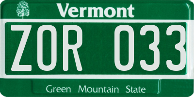 VT license plate ZOR033