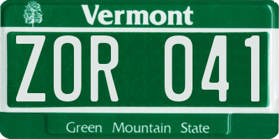 VT license plate ZOR041