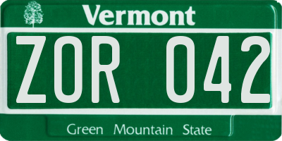 VT license plate ZOR042