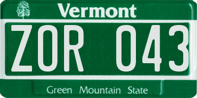 VT license plate ZOR043