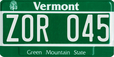 VT license plate ZOR045